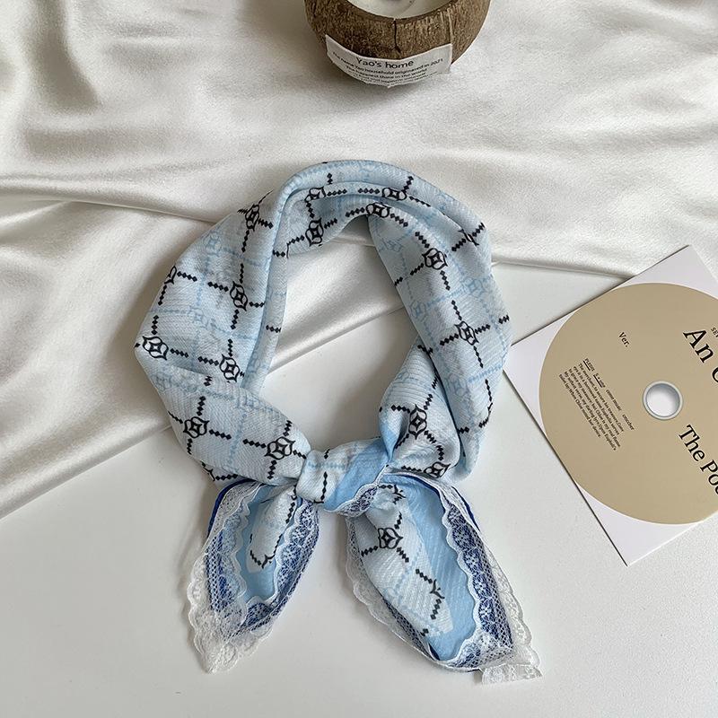 Headscarf summer female pastoral style sweet and fresh decorative scarf lace silk scarf neck small square hair accessories