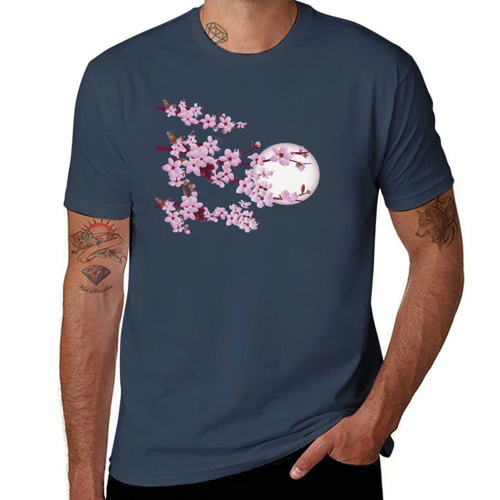 A Beautiful And Charming Cherry Blossom Tree In The Moonlight Tshirt Trend Art Print Tshirt S