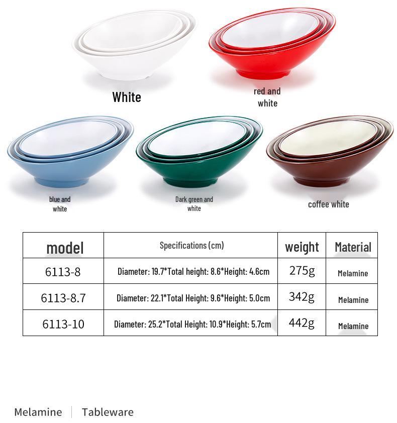 Velká šikmá melaminová mísa - Imitace porcelánu pro horký hrnec, salát a dochucovadla