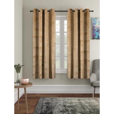 2er-Pack Fenstervorhänge aus Polyester mit Blättermuster und Samtfolie, Braun