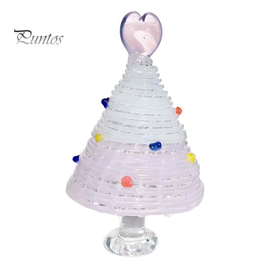 Decorative Glass Tree with Star Glazed Christmas Figurine, Colorful Miniature Xmas Decor, Handcrafted Decoration Table Centerpiece for Home