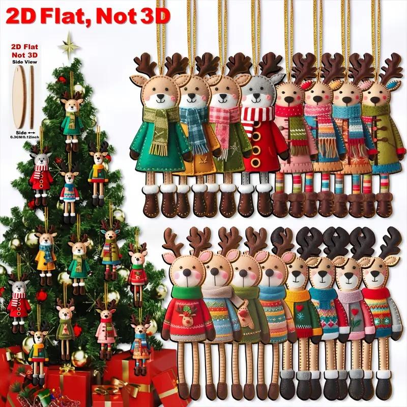 

16Pcs 2D Colorful Christmas Reindeer Wooden Pendant Ornament Cartoon Christmas Tree Hanging Decoration For Home New Year Gift ONESIZE