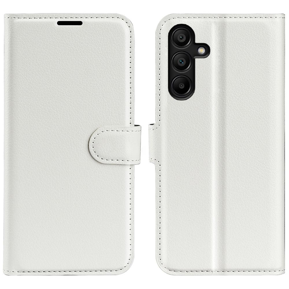 

For Samsung Galaxy M15 5G Case Litchi Texture Leather Phone Cover Card Slot Magnetic Clasp White