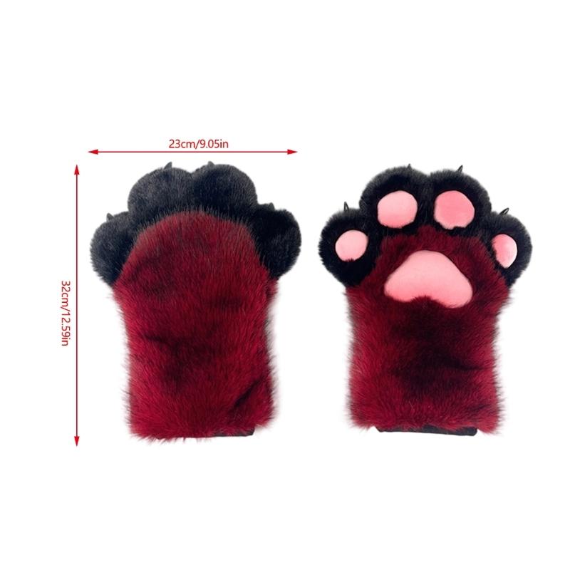 Furry Cats Paws Gloves Cosplay Costume Gloves for Women Girl Warmth Comfort Soft Plush Fursuit Gloves Anime Armwear