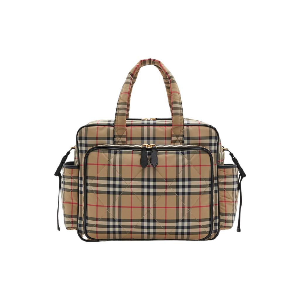 Burberry Bolsa Tote Acolchoada de Lona com Estampa Xadrez Vintage para Troca de Bebê com Ferragens Douradas Para Uso Diário