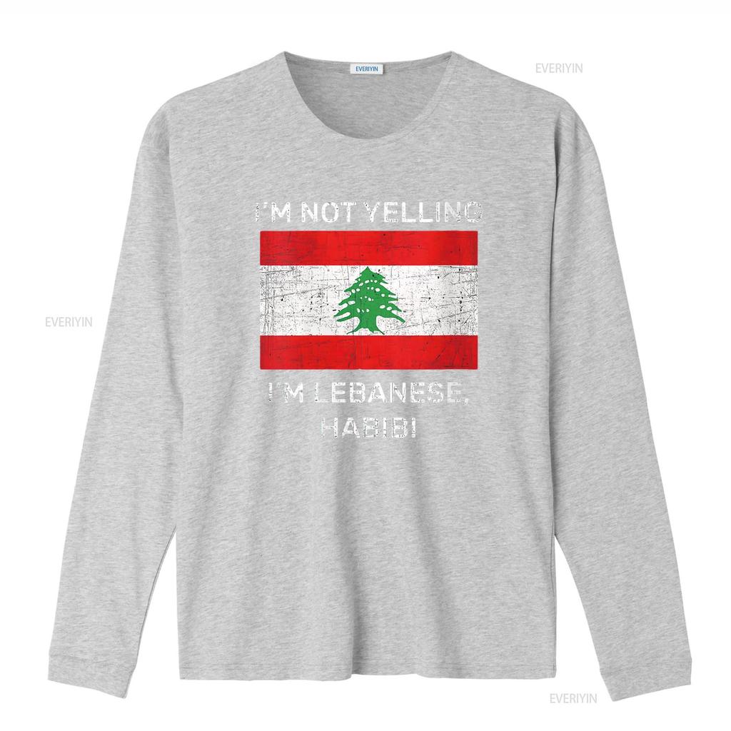 Mens I M Not Yelling Lebanese Habibi Lebanon Flag Round Neck T Shirt Black 2X Large Vintage Washed Versatile Comfortable