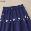 ZANZEA Women Casual Elastic Waist Loose Floral Print Skirts