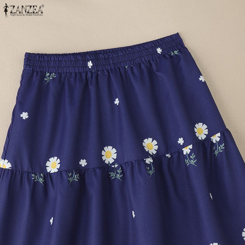 ZANZEA Women Casual Elastic Waist Loose Floral Print Skirts