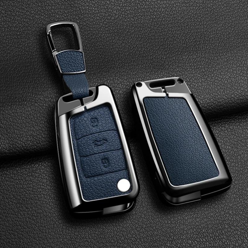 Interior Mouldings Metal Leather Car Key Cover For Volkswagen VW Polo Golf 7 MK7 Tiguan Passat For Skoda Octavia Kodiaq Karoq Fo