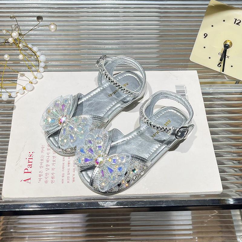 Children's crystal sandals 2026 season children's baby bow sandals Korean version of fish mouth soft sole princess shoes