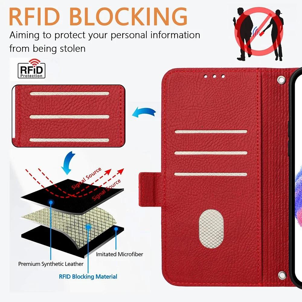 RFID Shielding Wallet Case For ZTE RedMagic10 Air Blade V70 V60 Vita Z60 Ultra A35 A35E A53 Pro A73 A75 Axon 60 Lite Phone Cover