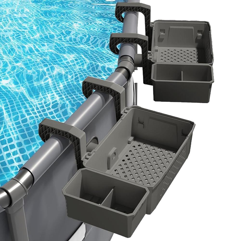Poolside Storage Basket with Pool Cup Holders Plastic Pool Side Basket Above Ground Swimming Pool Accessories for Drinks Soap
