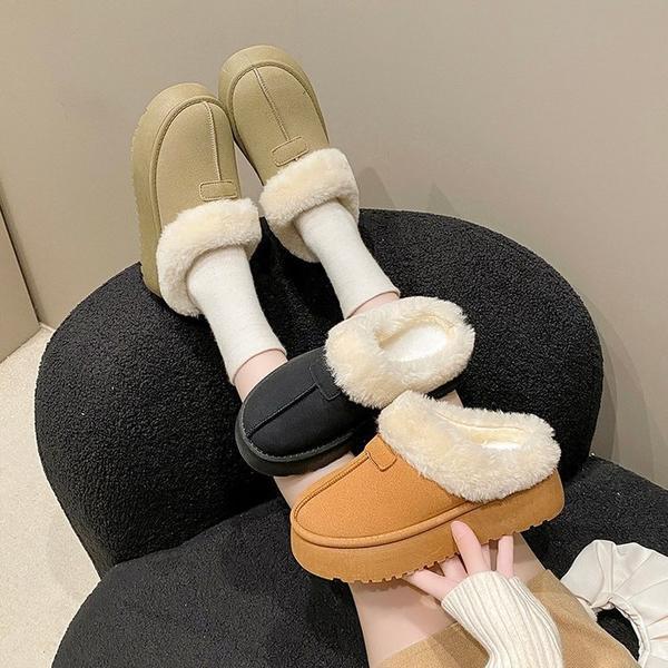 2025 New Autumn and Winter Snow Cotton Thick-soled Fluffy Slippers Women's Wear Fashion Warm and Velvet Explosive Bag
