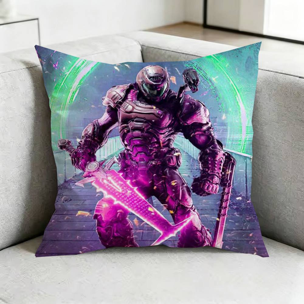 Game DDoomM Slayer  Square DoubleSided printed Pillow Case Bedroom Bedside Pillow Sofa Cushion Cover Gift