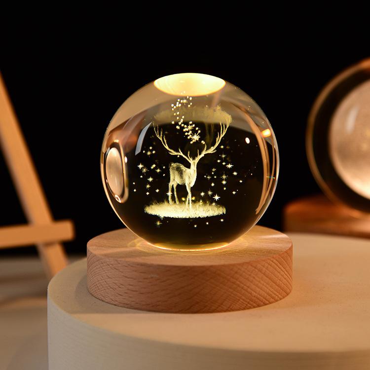 Blank Crystal Craft 3d Laser Engraving Crystal Ball Lamps Galaxy Crystal Ball With LED Wooden Base