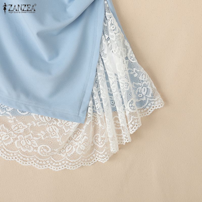 ZANZEA Women Casual Round Neck Lace Splice Summer Sleeveless Vest Tops