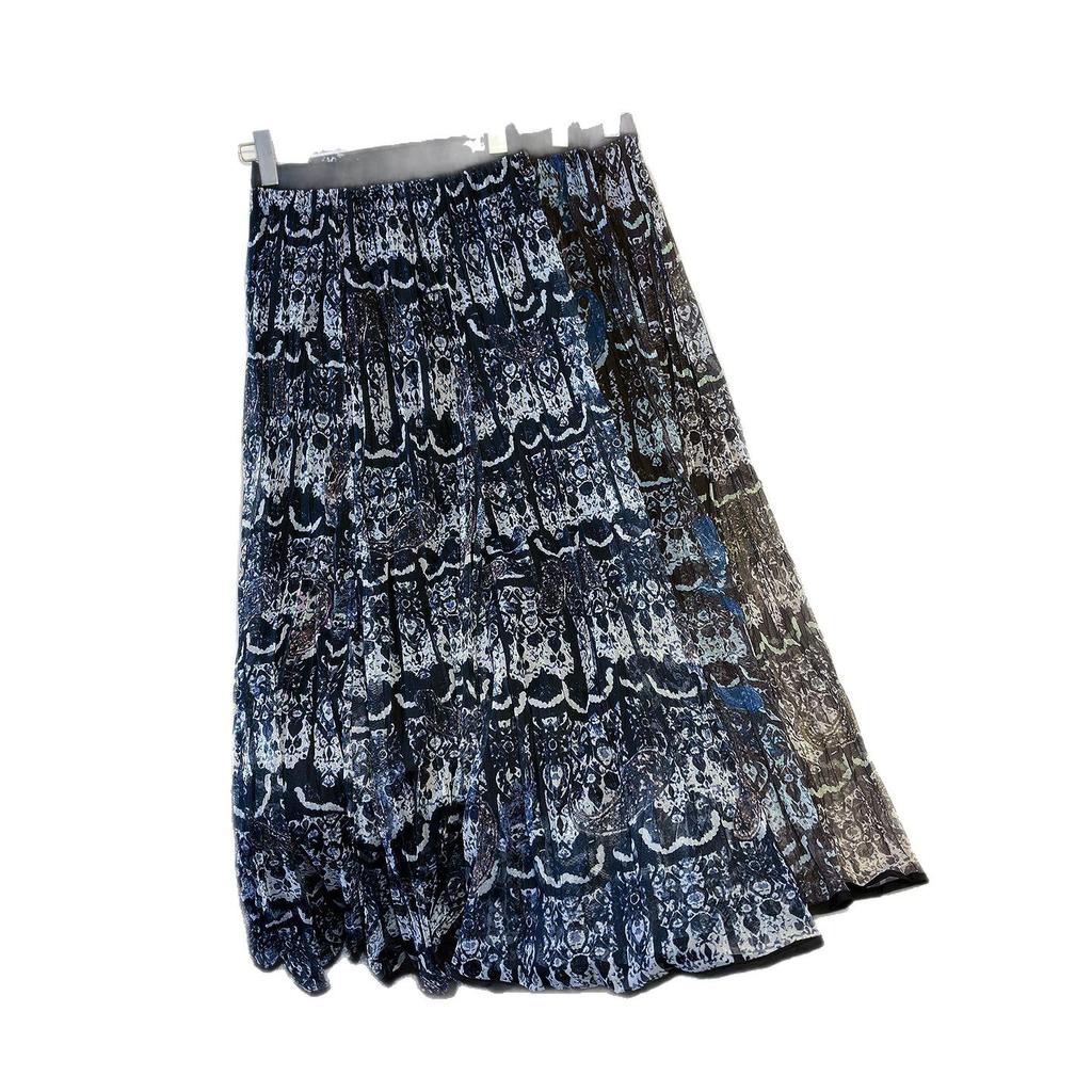 Women's High-Waist Slimming Retro Ethnic Mesh Pleated Skirt - 2026 Spring Collection