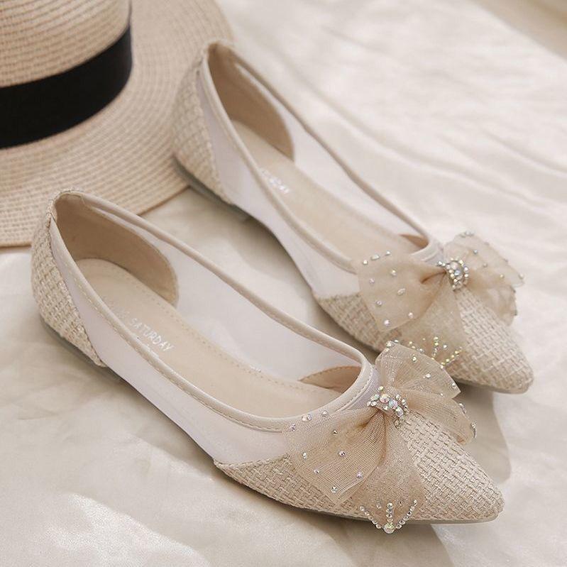 Xianfeng Student Pointed Mesh Breathable Spring Single Shoes Versatile Shallow Mouth with Skirt Wear Flat Shoes