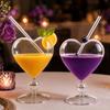 Kreativer herzförmiger Kelch mit Strohhalm, Personalisierter Glas-Wein-Saftbecher, Herzförmiges Stielglas für Champagner Martini, Hochzeitsgeschenk