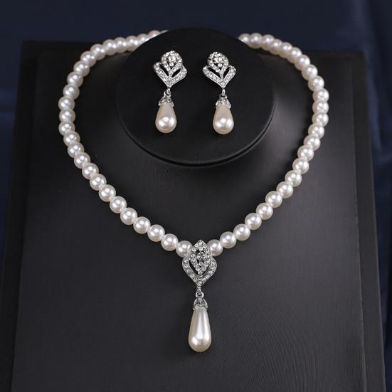 1 Set Faux Pearl Rhinestone Teardrop Pendant Necklace Jewelry Women And Earrings Elegant Beaded Necklace Jewelry