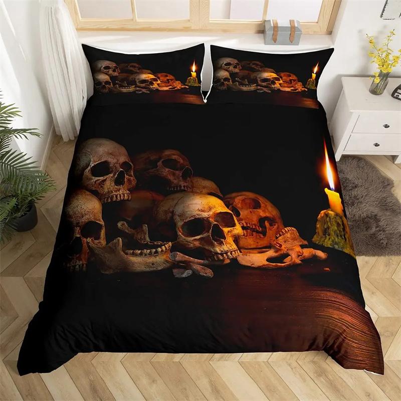Bettbezug mit Rosen-Totenkopf-Motiv zum Valentinstag, King-Size-Bett, 3D-Totenkopf-Druck, Bettbezug, 3-teilig, Bettbezug für Verliebte, Geschenke für Erwachsene