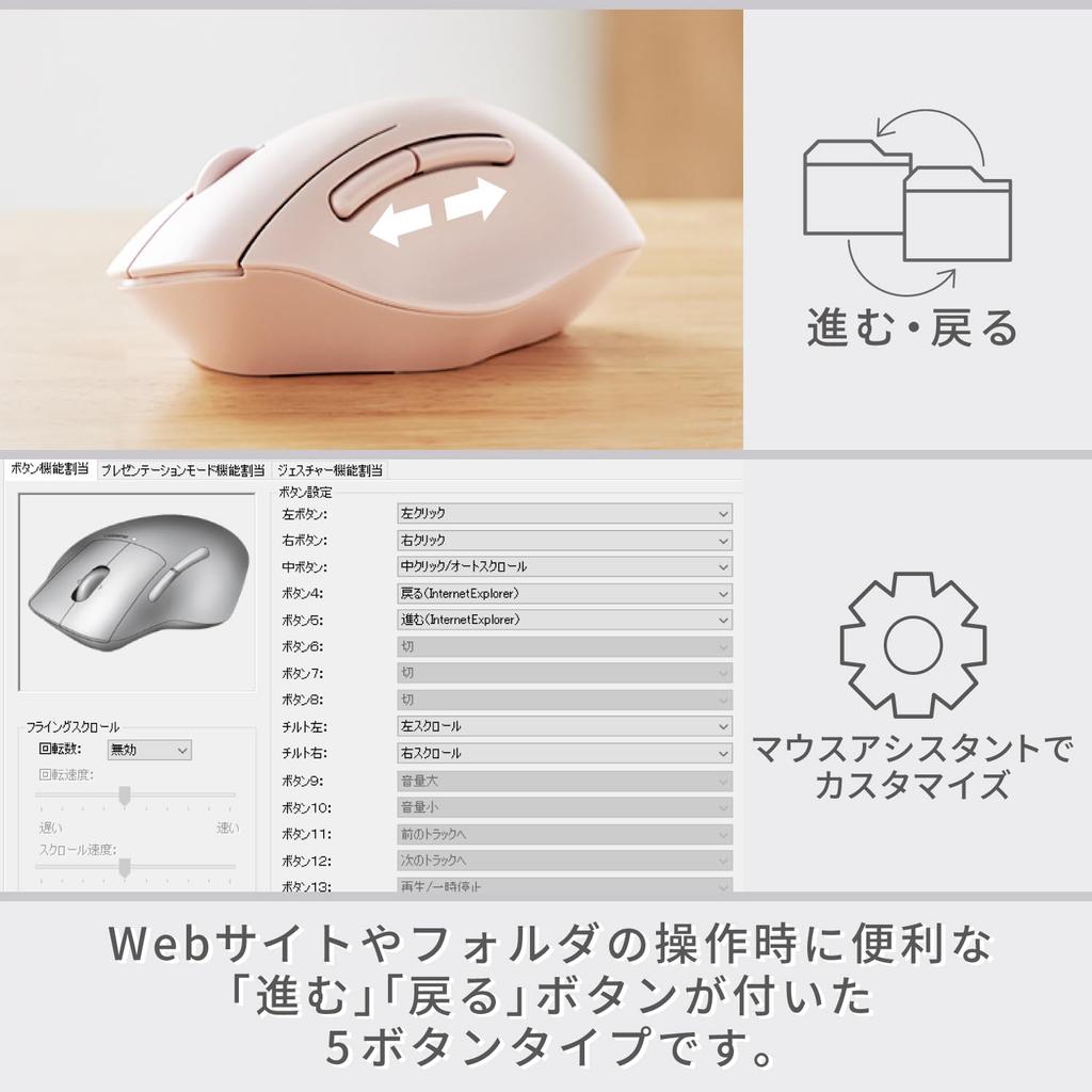 ELECOM SHELLPHA Wireless Mouse, 2.4GHz, Quiet, Antibacterial, 5 Buttons, Pink, M-SH20DBSKPN