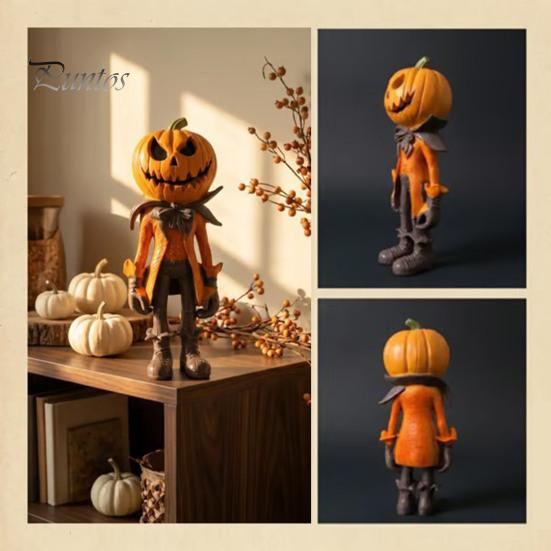 Seasonal Tabletop Display Resin Pumpkin Man Ornament, Handcrafted Desktop Figurine, Creative Small Halloween Gift Decoration Statues for Home