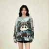 Retro Cartoon Print Loose Sweater - Women's Plus Size Autumn/Winter Knitwear