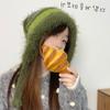 New Design Y2k Handbag-hat Plush Knitted Pullover Beanie Hat Winter Striped Drawstring Hat  Girls