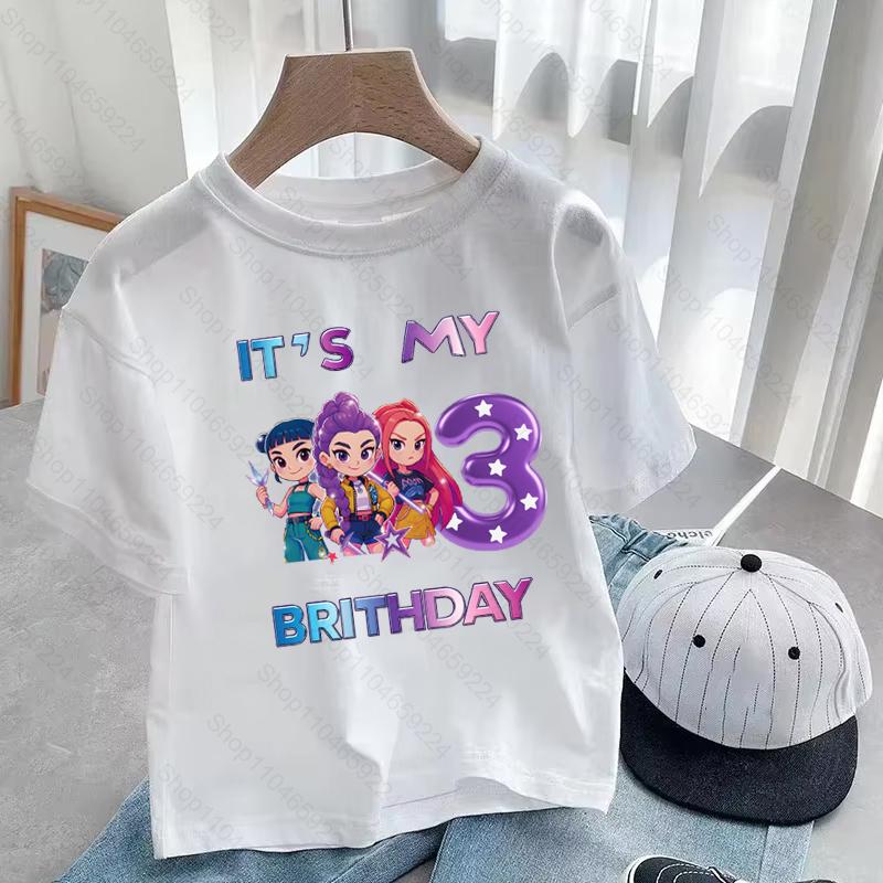It's My 3 4 5 6 7 8 9 Years Birthday Girls Boys Cartoon Print T shirt K-Pop Demon Hunters Cute Kids Clothes Children T-Shirts