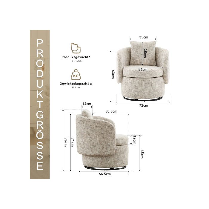 Fauteuil Pivotant Exclusif En Peluche – Un Élégant Fauteuil Club Au Design Circulaire Et Aux Coussins Décoratifs – Blanc Ivoire
