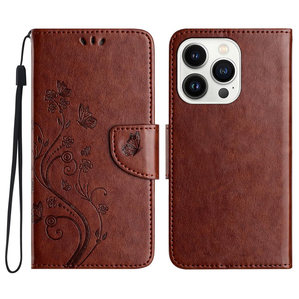 For iPhone 16 Pro Leather Case Butterflies Flower Pattern Wallet Stand Phone Cover