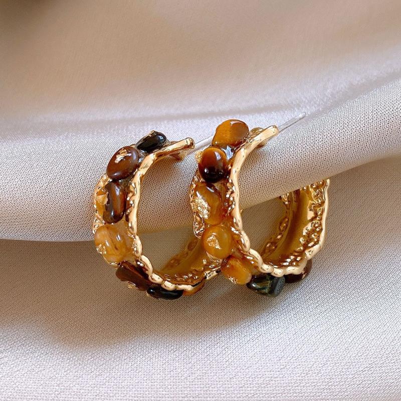 Maillard coffee color love gourd tiger's eye stone earrings earrings earrings design sense