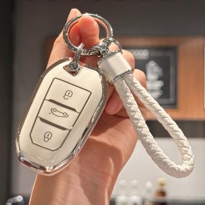 TPU Key Fob Cover with Keychain Lanyard for Peugeot Citroen 3-Button Smart Remote