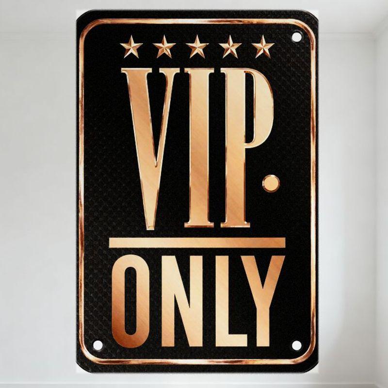 VIP Only Gold Border Star Textured Metal Tin Sign with Holes for Club Cafe Home Bar Decor Exclusivity Premium Plaque