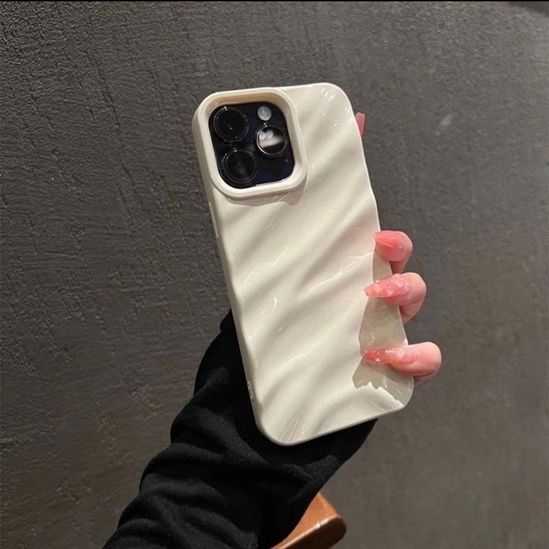 Luxury Soft Water Ripple Pattern Phone Case For iPhone 17 Air 11 12 13 14 15 16 Pro Max 16 Plus Plating 3D Bright Bumper Cover