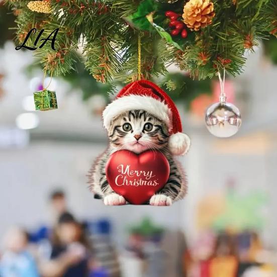 Holiday Hanging Decorations Christmas Advent Calendar with 24 Acrylic Cat Ornaments, Countdown Decor Party Favors for Tree Backpack, Cute Kitten