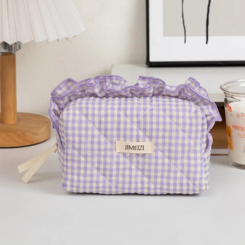 Travel Storage Bag Large Capacity Toiletry Bag Simplicity Makeup Bag For Women Girl Fashion Striped Ruffle Cosmetic Bags