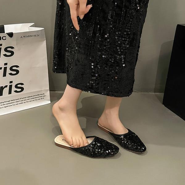 Fashion Shoes Woman 2025 Female Mule Cover Toe Slippers Flat Pantofle Luxury Slides Mules Soft New Designer Bling Fashion Cover Toe Fema