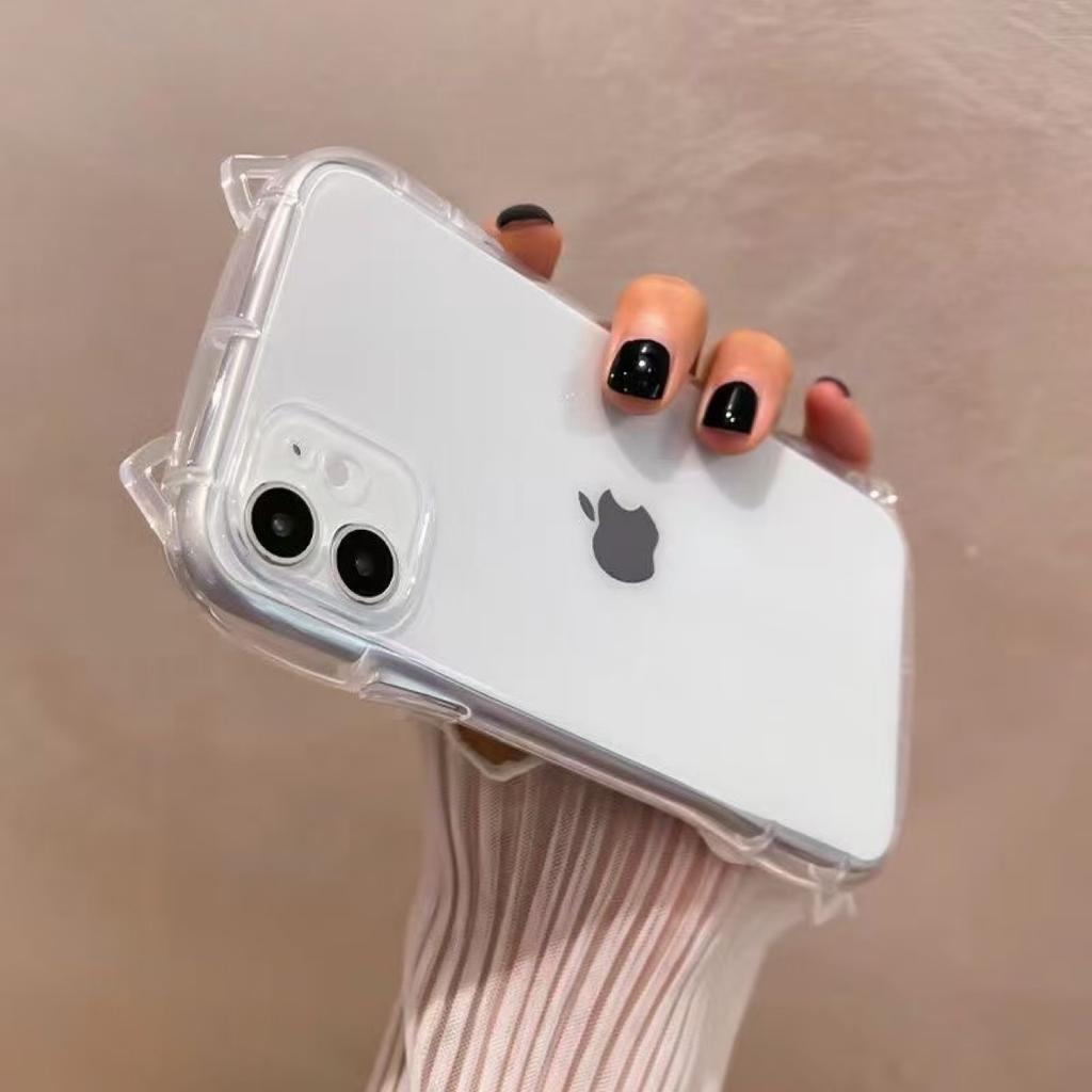 Shockproof Airbag Phone Case Cat Ears For iPhone 17 Air 16 Plus 15 14 13 12 11 Pro Max X XS XR 7 8 SE 2022 2020 Transparent Protective Cover For Women