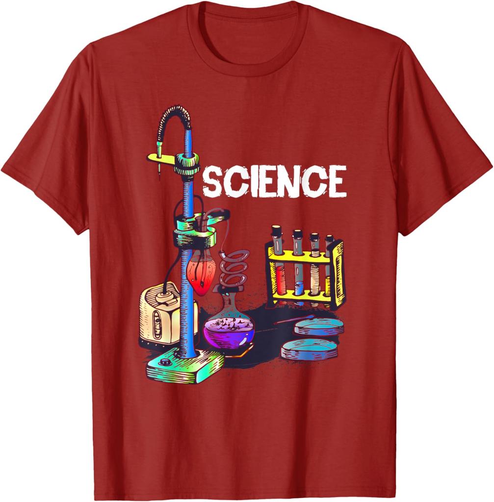 Science Laboratory Chemistry Glassware Graphic TShirt Casual Cotton Short Sleeve Tee for Science Lovers