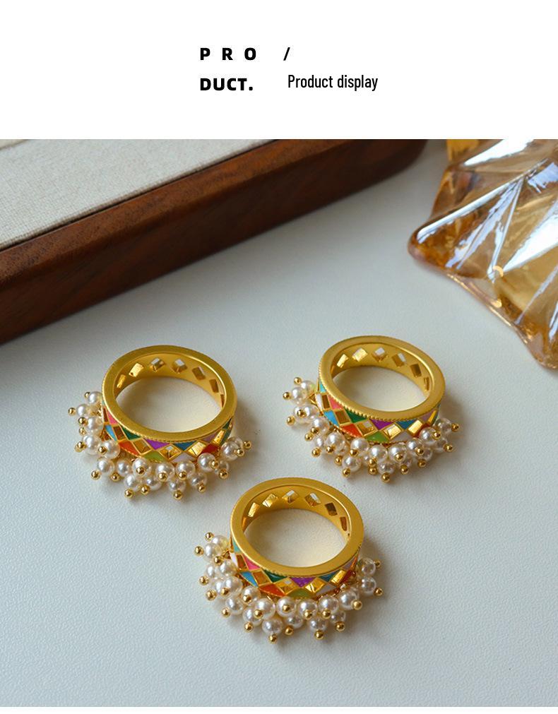 Original Retro Checkered Tassel Ring - Women's Light Luxury High-End Versatile Accessory