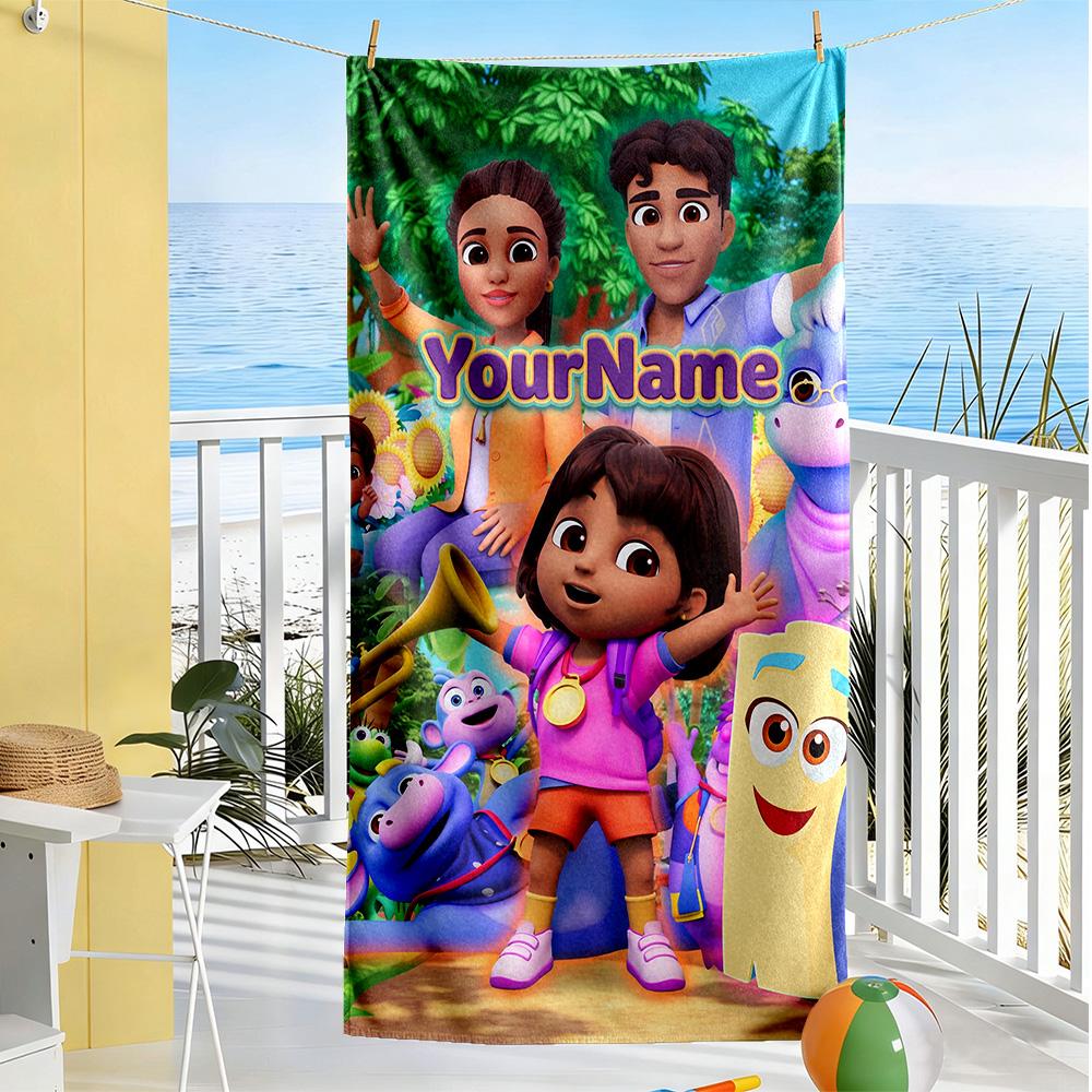 Dora Explorer Customizable Name Beach Towel Quick-Dry Soft Microfiber Suitable for Swimming Gym Camping Yoga Vacation