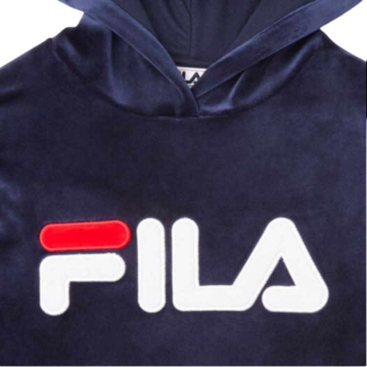 New FILA Aitana Crop Velour Hoodie Sweatshirt Women's Marine Blue LW932642-410
