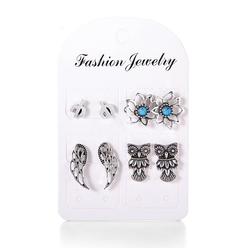 4 Pairs Of Microturquoise Owl Wings Bohemian Earrings