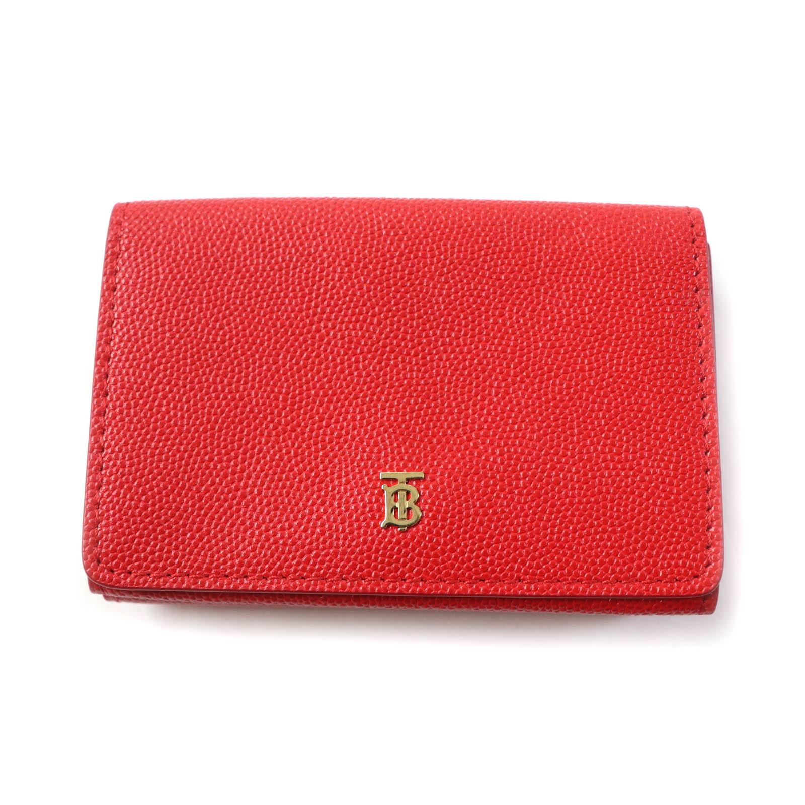Pristine BURBERRY Tri-fold wallet TB Logo Leather Compact Wallet Red leather Women Used