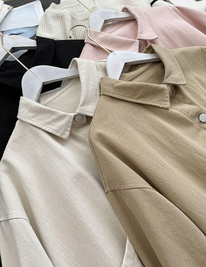 Women's Loose-Fit Retro Workwear Jacket with Large Pockets - Plus Size, Slimming, Solid Color, Spring/Autumn