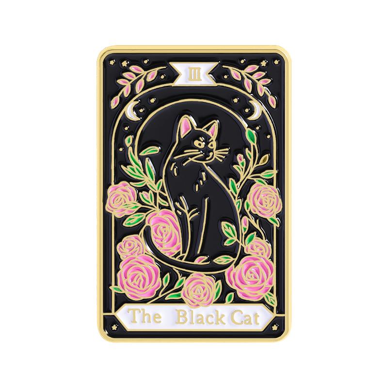 The Black Cat Tarot Enamel Pins Custom Night Sky Rose Brooches Lapel Badges Clothes Animal Jewelry Gift for Kids Friends