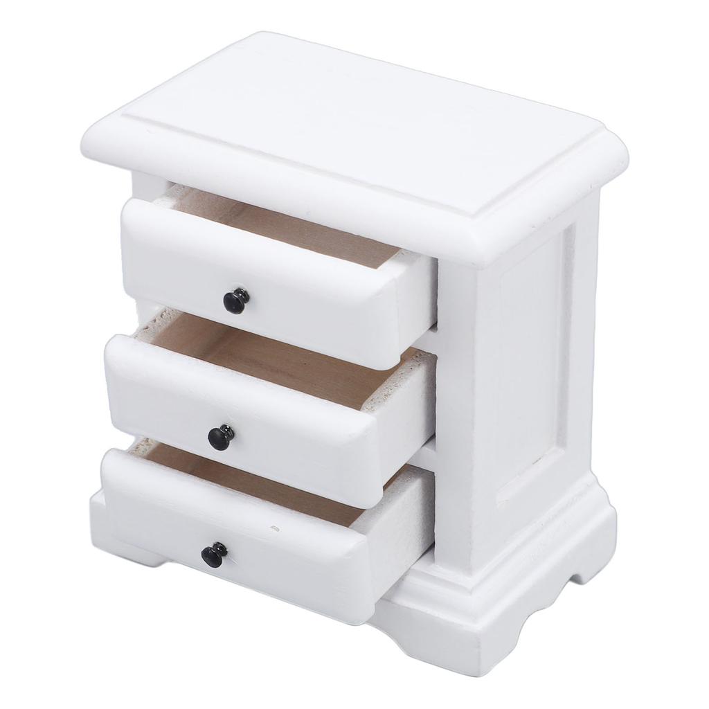 1:12 Scale   Night Stand Birch Wood 3 Drawers    Ature   Bedside Table for Home Decor