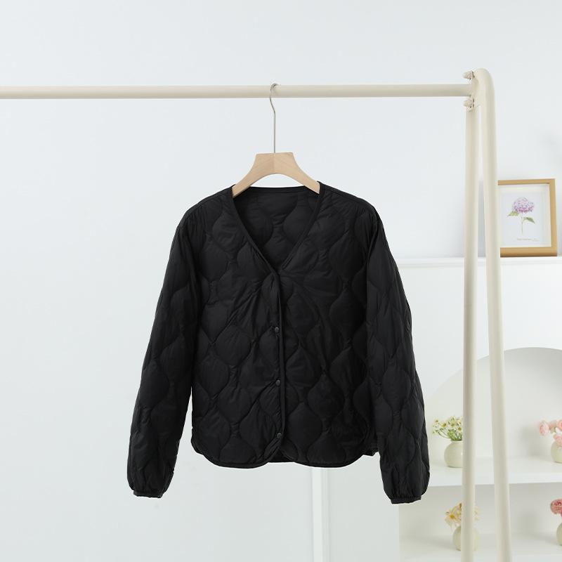 Autumn and winter new simple V-neck casual light and thin short down jacket women's jacket versatile collarless light and thin liner